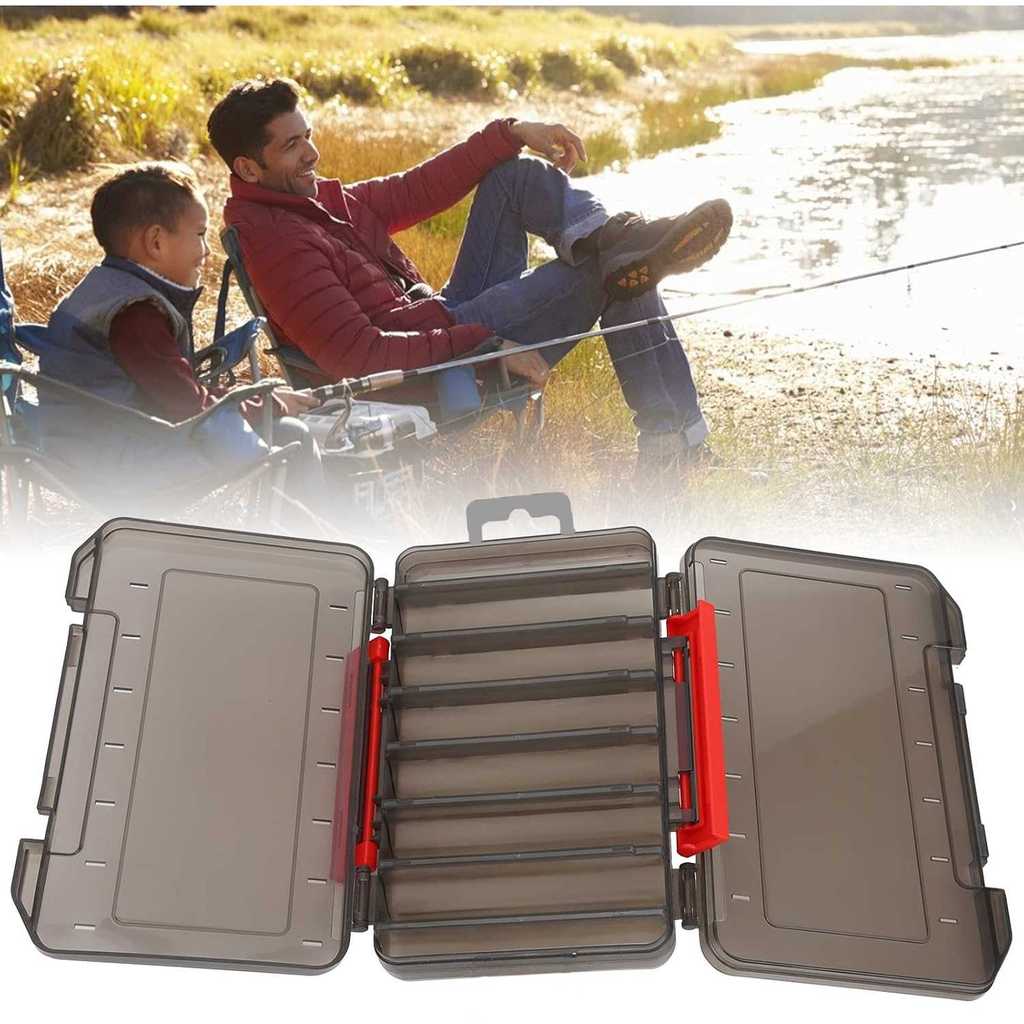 Kotak Perkakas Kail Pancing Tackle Box Double Side 14 Grid, Box Kail Pancing Sekat Besar Bolak Balik