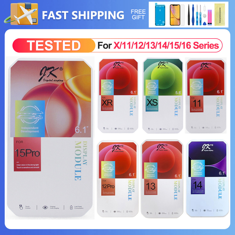 Layar LCD JK Untuk iPhone X XS XR 11 12 13 14 15 16 16e Pro Max Plus Mini, Layar Sentuh LCD, Perakit
