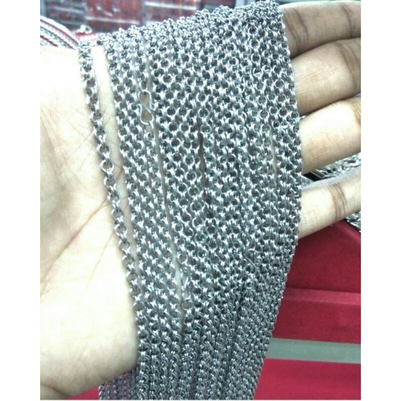 KALUNG RANTAI RING DOBEL BESI PUTIH MONEL ANTI KARAT