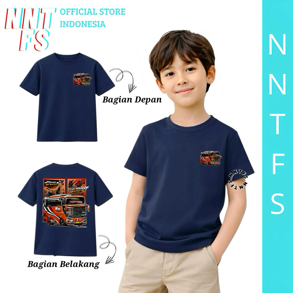 Kaos Anak Kecil NNTFS Semi Katun 24s Atasan Baju Anak Laki Laki - Mobil Bus Hitam Navy