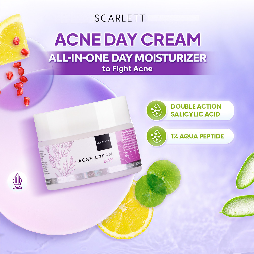 SCARLETT Whitening Acne Cream Day / Night 20g - Pelembab Untuk Wajah Berjerawat