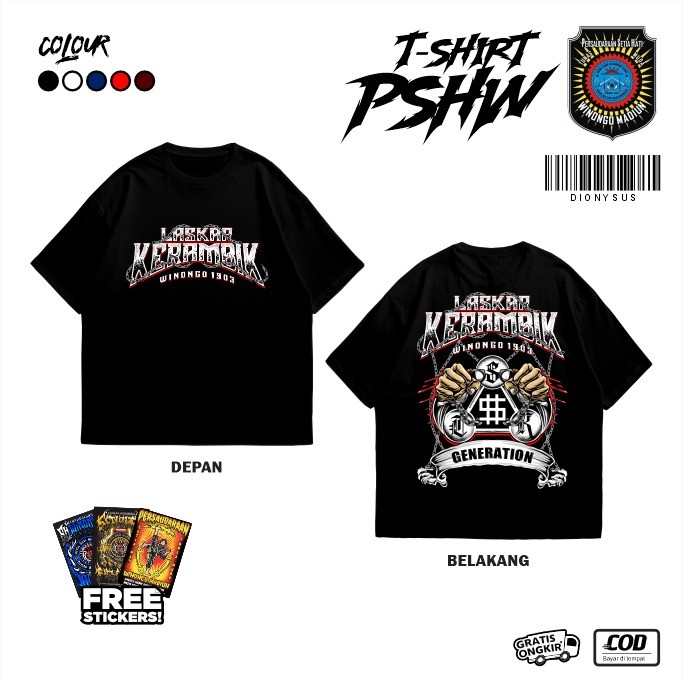 Kaos Perguruan Pencak Silat PSHW Desain Terbaru Laskar Kerambik Pria Wanita Sablon DTF Hitam Putih B