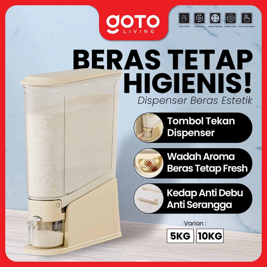 Goto Riselin Rice Dispenser Tempat Wadah Penyimpanan Beras 5KG 10KG
