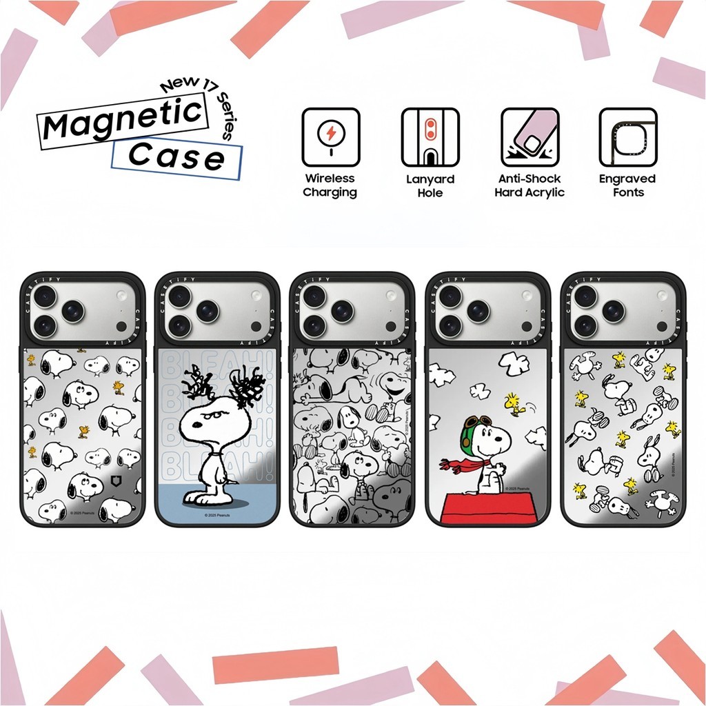 CASETiFY PEANUTS Snoopy 75th Anniversary Hard Plastic Mirror Magnetic Case Cover for IPhone 17 17Pro