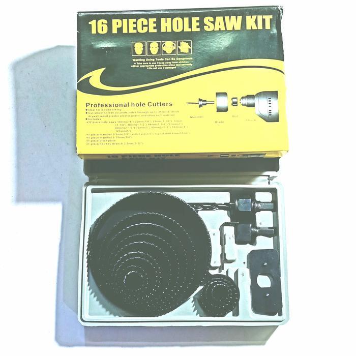 Mata Bor Hole Saw Set 16 Pcs Mata Bor Pelubang Kayu Pvc Hole saw Kit.