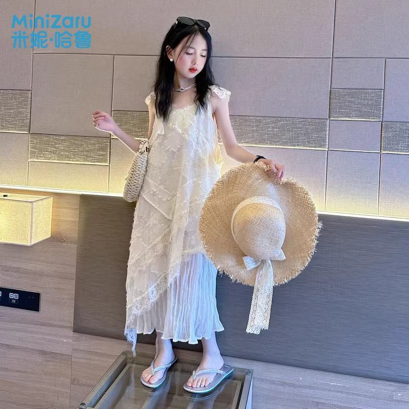 Gaun Anak Perempuan Gaun Tali Gadis Besar Gaun Panjang