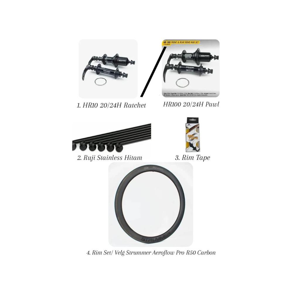 WHEELSET STRUMMER AEROFLOW PRO R50 CARBON 700C RIM BRAKE - TUBELESS, HR10 RATCHET