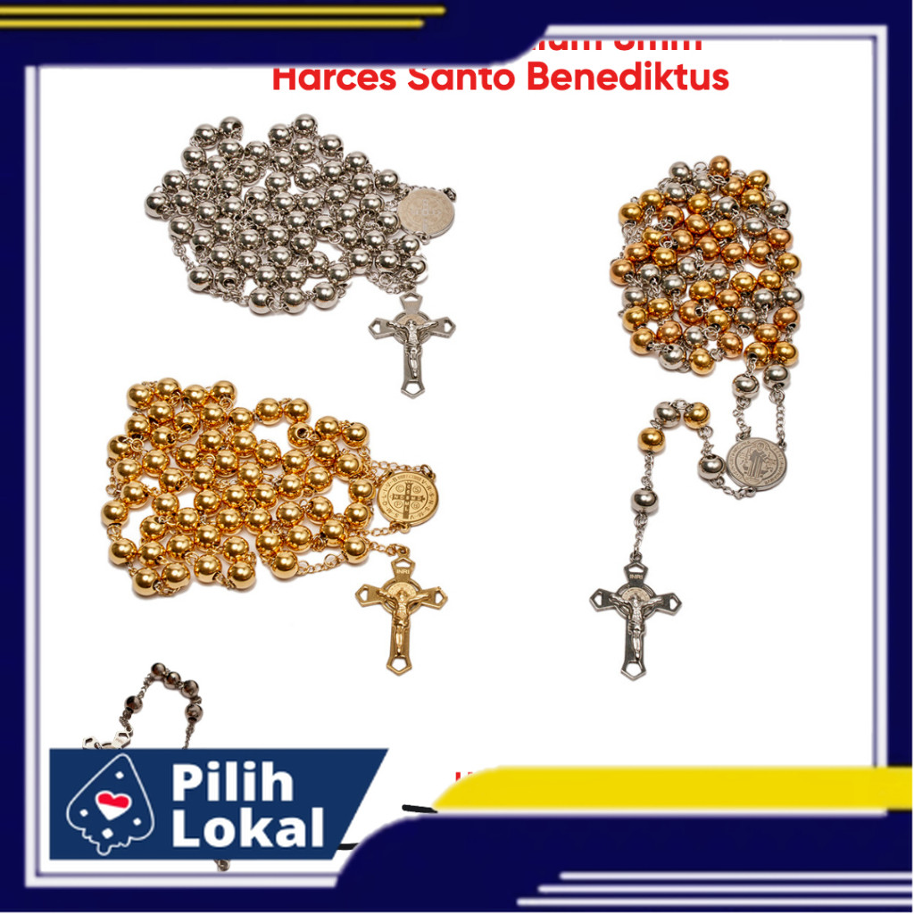 ROSARIO TITANIUM 8MM Harces Santo Benediktus Kalung Titanium Rosario Kalung Salib Katolik