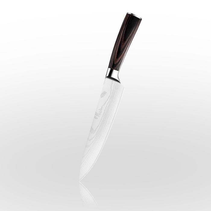 floramart00 Pisau Dapur Daging Serbaguna Bilah Lebar Tajam Damascus Pattern Stainless Steel 5Cr15, G