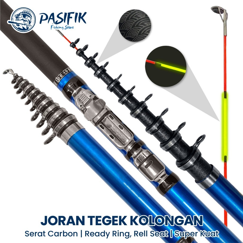 Joran Tegek Kolong Telescopic Carbon Fiber Composite Action Medium Reel Seat Set Tokos Fiber Panjang
