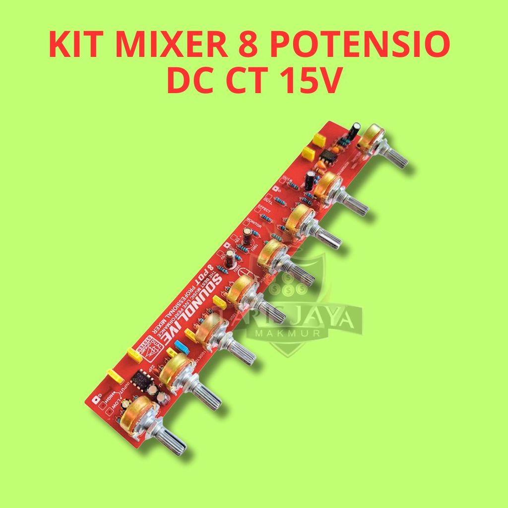 Kit Mixer 8 Potensio PCB 210x35mm DC CT 15V Untuk Power Amplifier Rakitan
