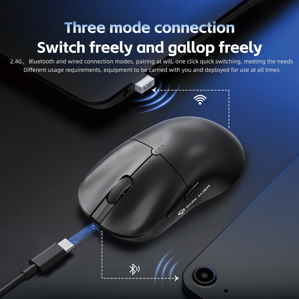 DARK ALIEN X11 Pro Wireless Mouse,Bluetooth/2.4G/wired Tri-Mode Mouse ,PAW3311 RGB Magnetic charging
