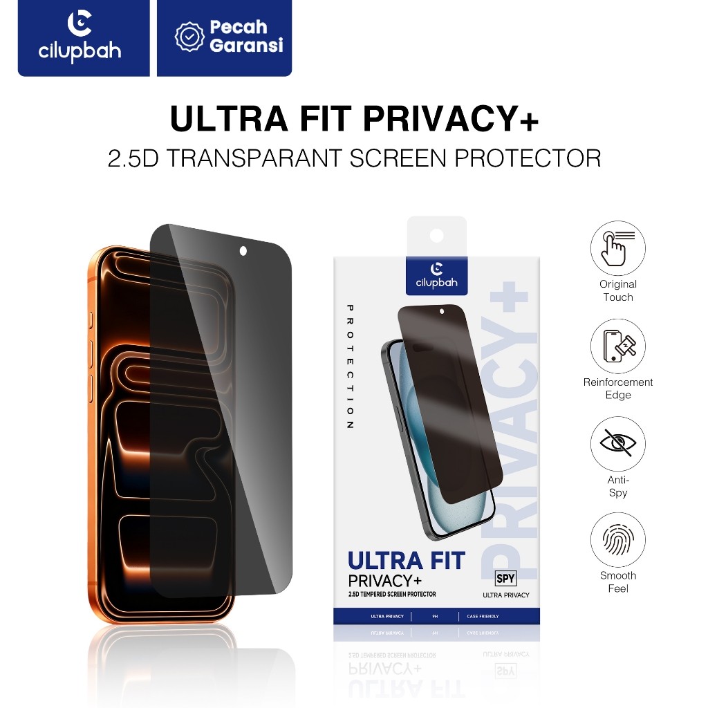CILUPBAH [Tanpa Bazel Hitam] Tempered Glass Ultra Fit Superfit Privacy+ Screen Protector  for iPhone