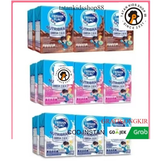 Frisian Flag UHT Nutribrain 1 Dus 36 Kotak Susu Bendera Cair Liquid Rasa Coklat Stoberi