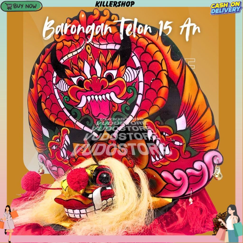 Barongan Telon Merah Ukuran 15 Full Kayu Barongan Caplokan Kayu Barongan Pentas U274 KLR -70