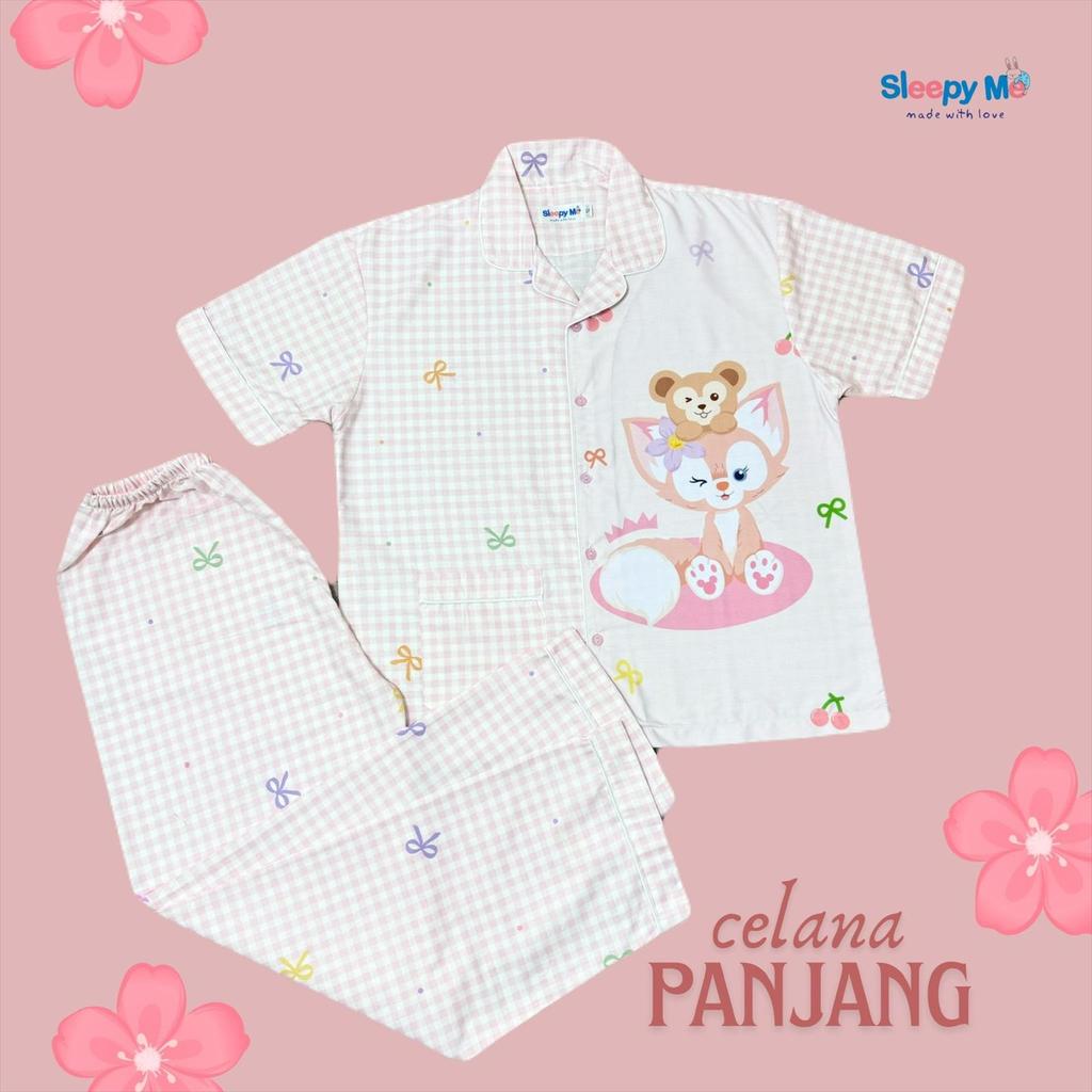 PIYAMA KATUN JEPANG LINA BEAR KOTAK PINK