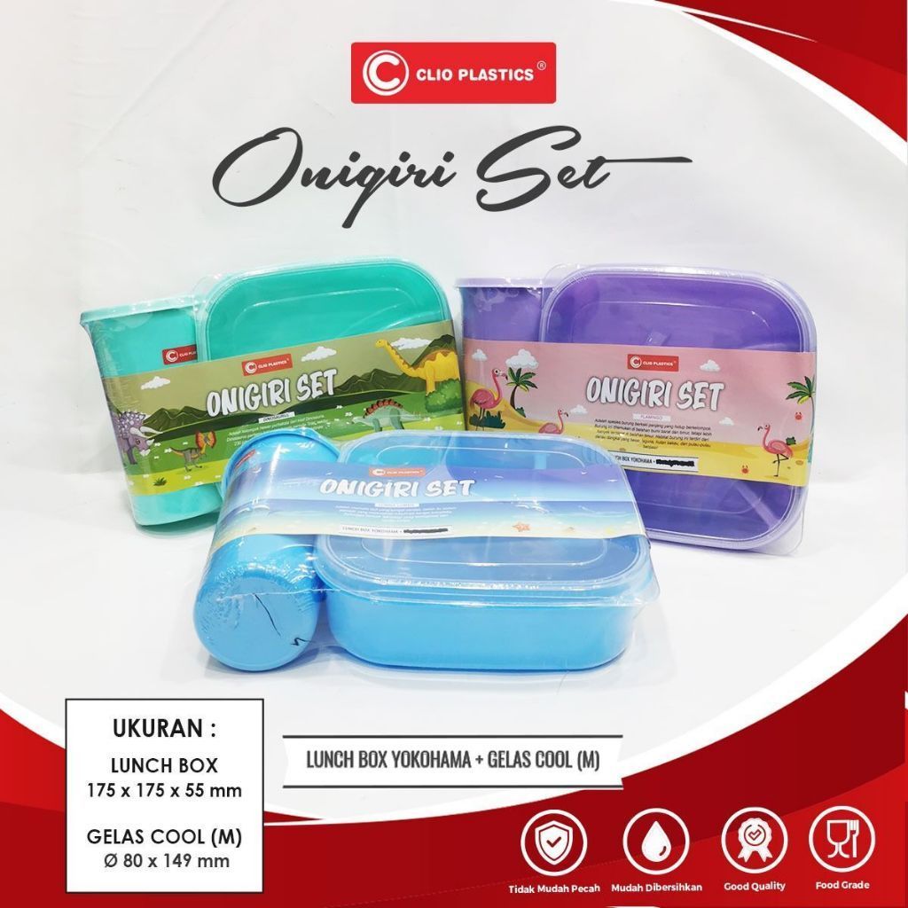 Souvenir Satu Set Tempat Makan + Botol Minum Plastik Murah Lunch box Onigiri Set