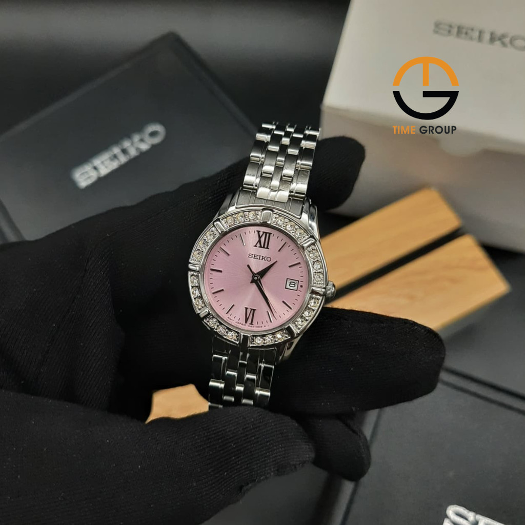 JAM TANGAN WANITA SEIKO SXDE47 SXDE47P1 ANALOG SOFT PINK DIAL STAINLESS STRAP ORIGINAL