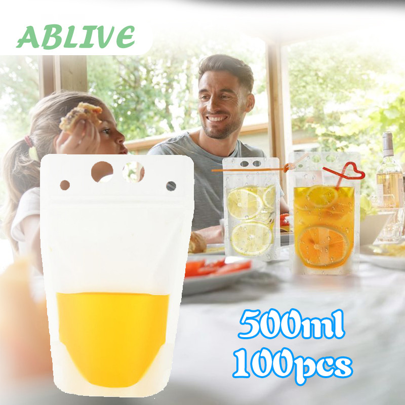 100pcs Pouch Standing Minuman Kemasan Minuman 500ml Plastik Jus Kantong Minuman Serbaguna Kemasan St