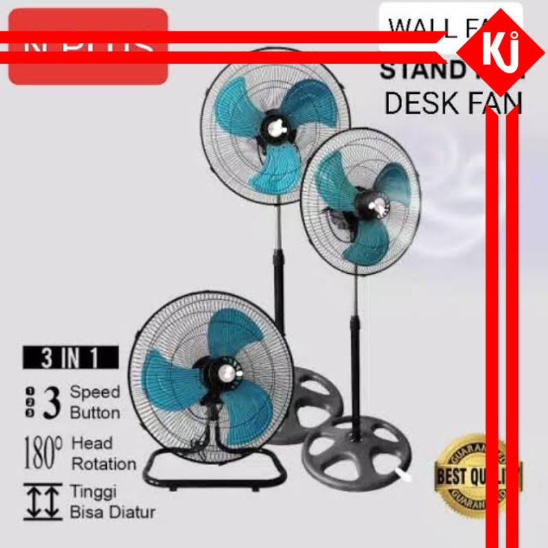 Kipas Angin Besi Tornado 3in1 N.PLUS 18 Inch - Stand Fan / Wall / Desk