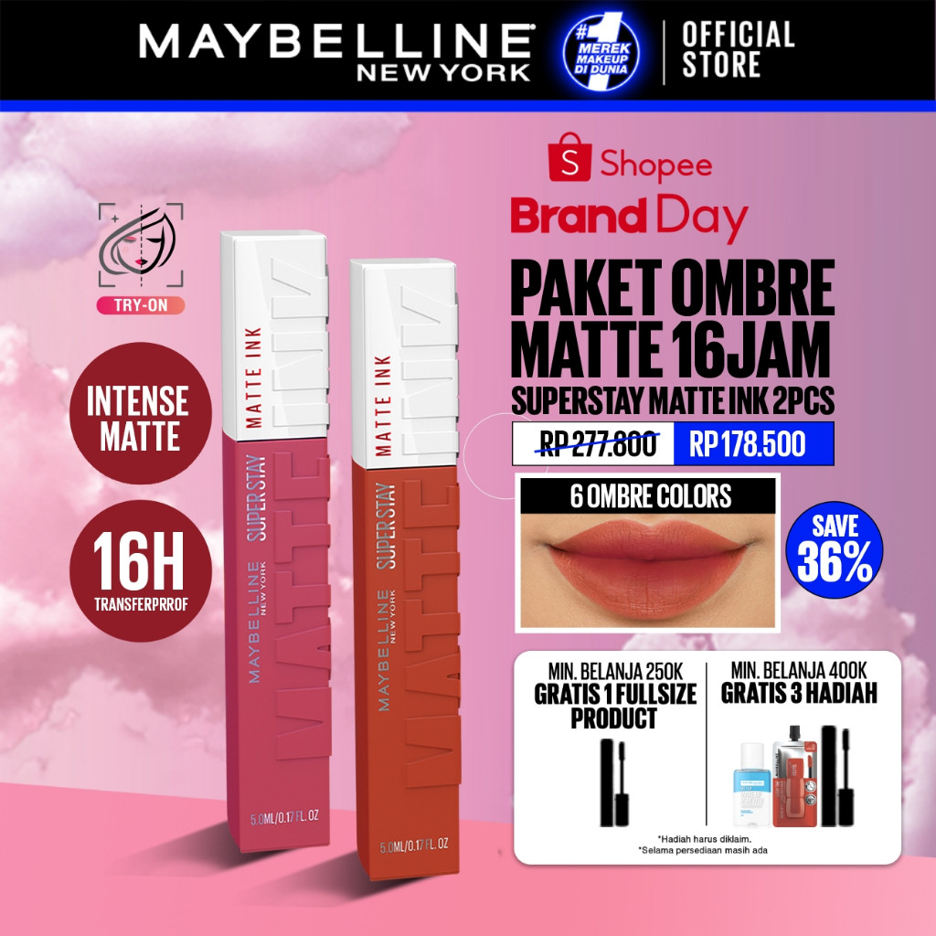 MAYBELLINE OFFICIAL Paket Hemat Superstay Matte Ink 2 pcs Ombre Set Lipstick - Long Lasting Lipstick