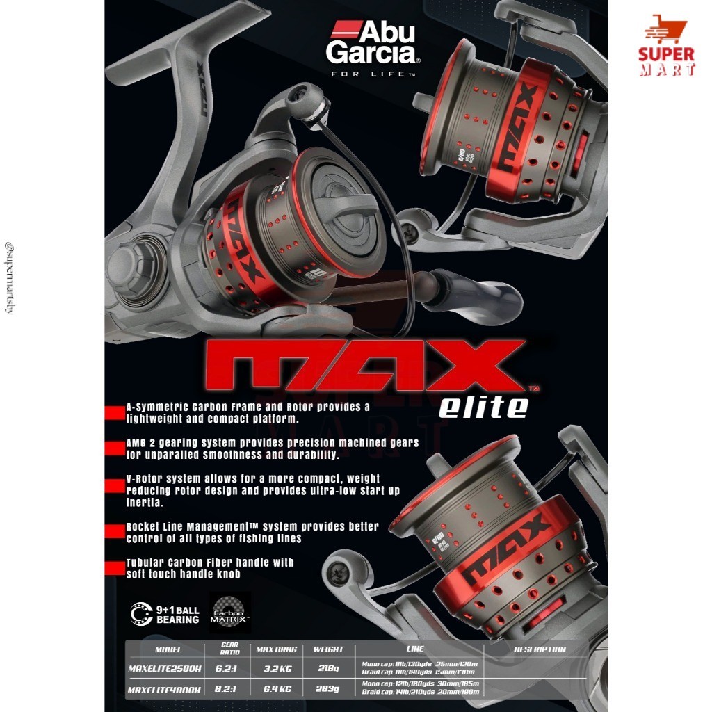 Supermartsby Reel Pancing Spinning Abu Garcia MAX ELITE Power Handle Carbon Frame