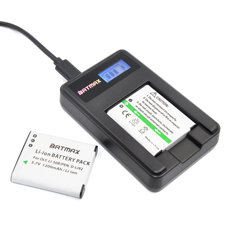 2Pcs 1200mAh LI50B LI-50B Battery&LCD Charger for Olympus MJU Stylus 1010 1020 1030SW 9000 SH21SH25 
