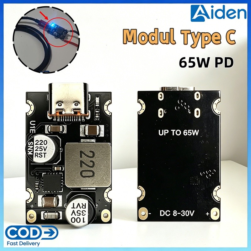 Modul Fast Charging 65W Type C PD QC 4.0 Step Down 12-30V ke USB C untuk HP Samsung Apple Huawei Xia