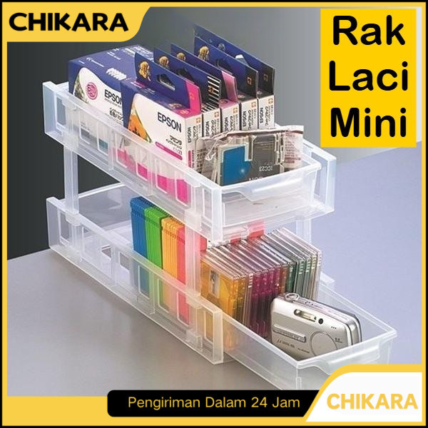 CHIKARA Rak Laci kotak Susun Serbaguna Kulkas Plastik Rak Kosmetik Mini Meja Kecil Bumbu Alat Tulis