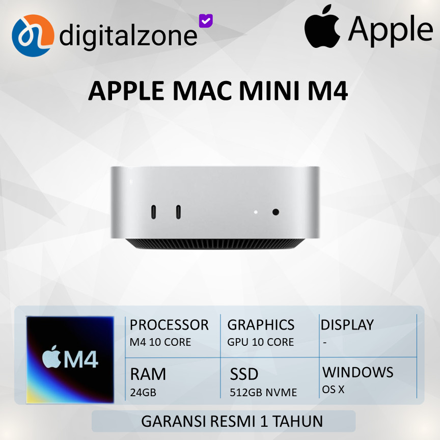 APPLE  MINI PC MAC MINI 2024 - M4 10 CPU 10 GPU 16NE 24GB 512GB MAC OS 1Y INTER DAN RESMI