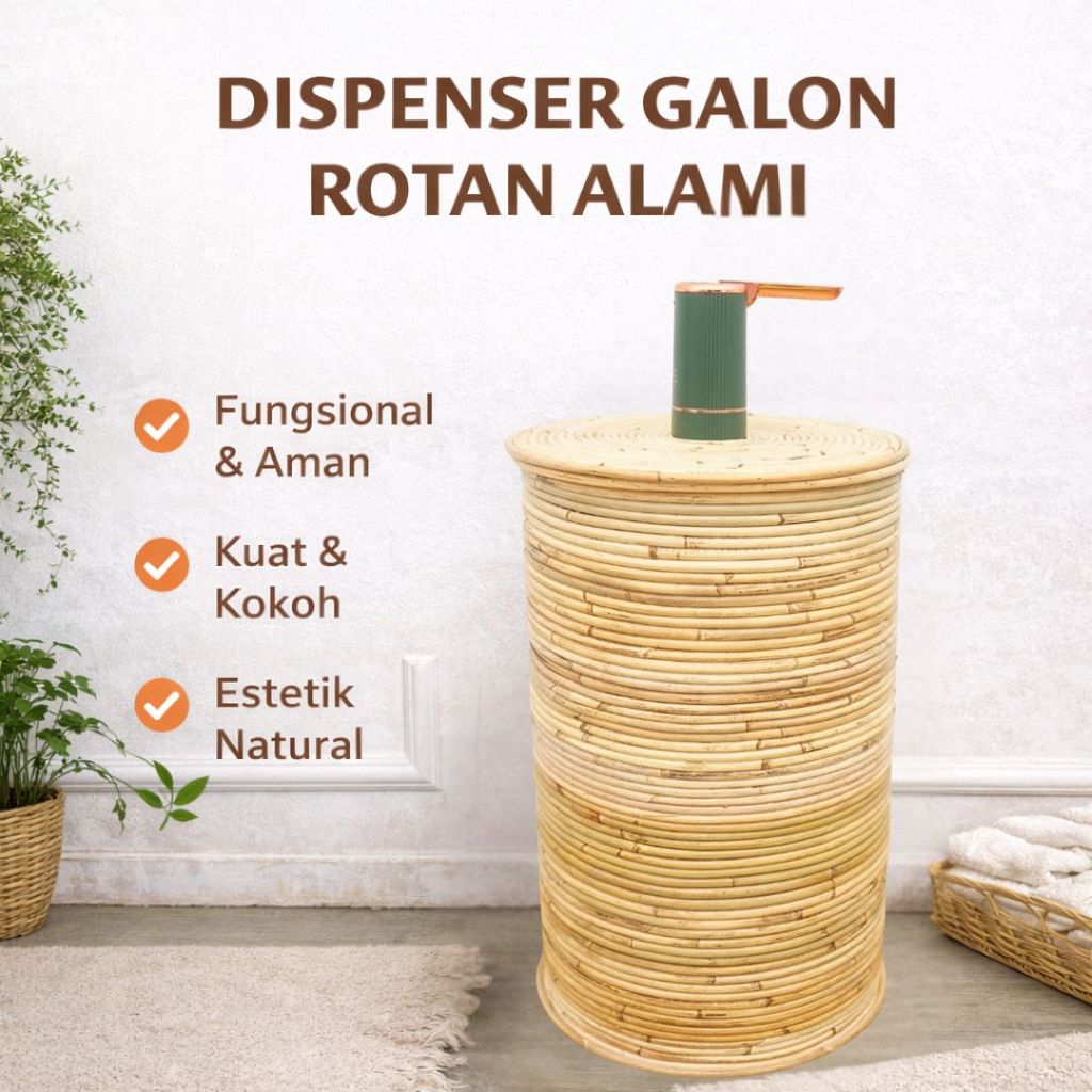 Dispenser Galon Rotan Alami Anyaman Tempat Air Minum Estetik Minimalis