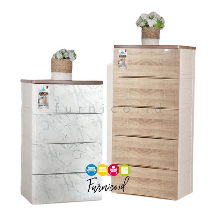 Lemari Plastik Olymplast Drawer Cabinet Modern ODC 5 susun WOOD MARBLE - DUS, INSTANT MOTOR