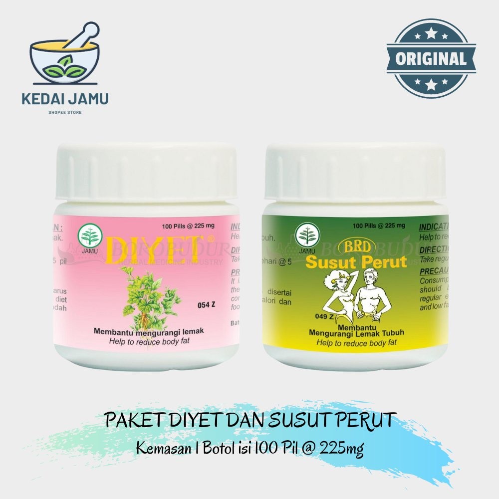 Paket Pelangsing Badan DIYET dan SUSUT PERUT BOROBUDUR masing-masing berisikan 100 pil