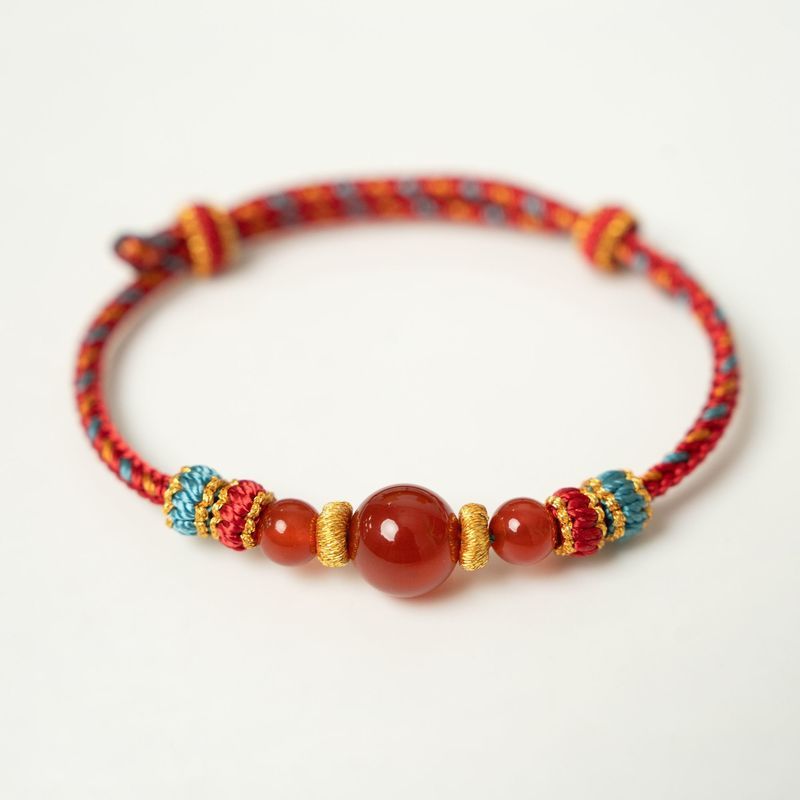 Gelang batu giok merah, tali rajutan tangan agate merah, tali gelang batu giok merah, tali gelang ba