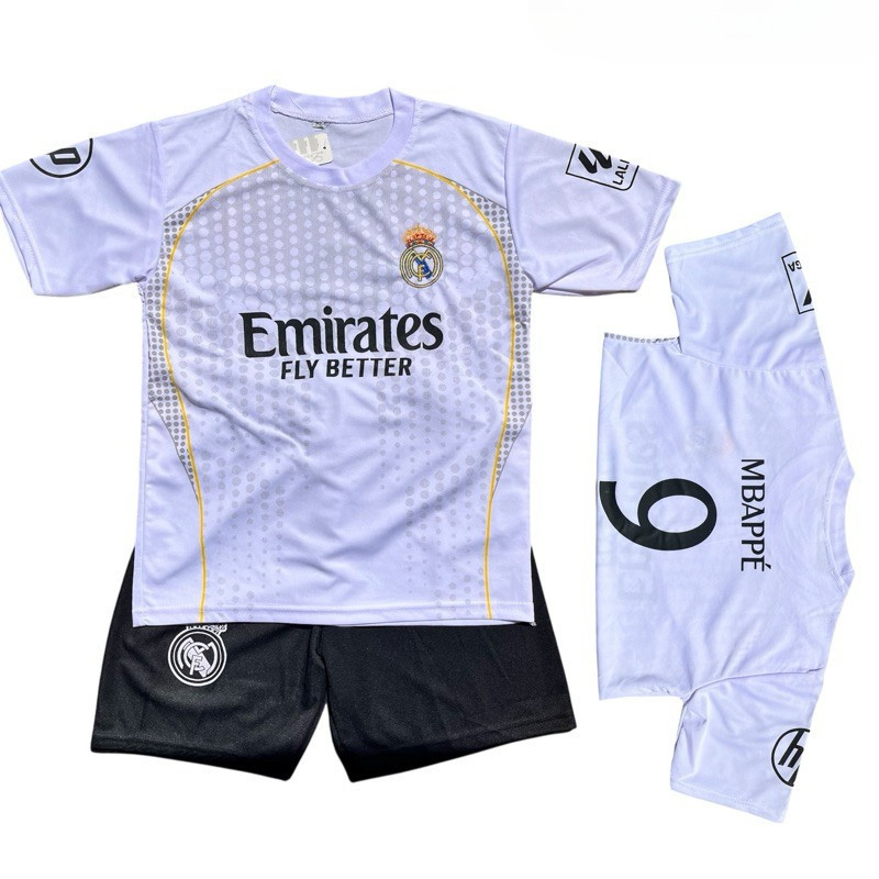 setelan baju bola anak real madrid versi mbappe untuk usia 6 bulan - 15 tahun uniseks cowok cewek bi