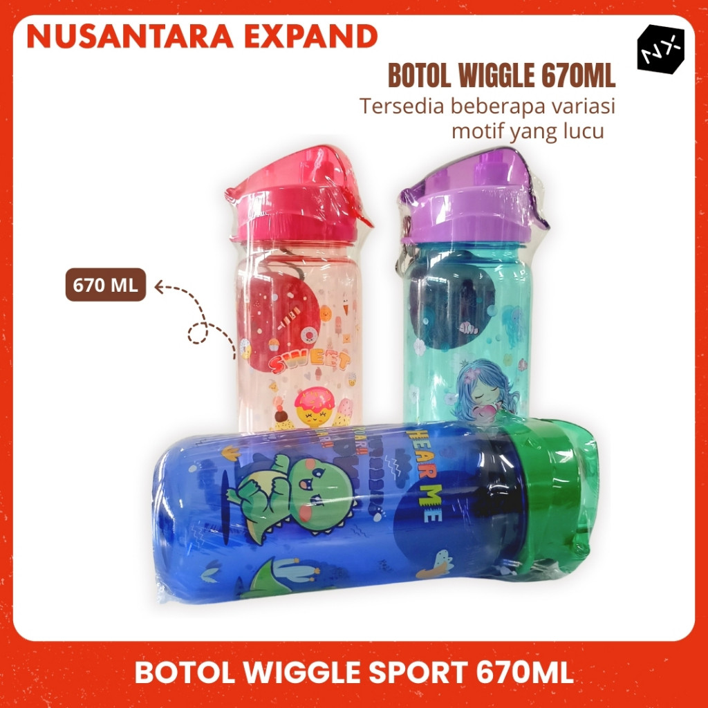 Botol Wiggle Botol Minum Anak Motif Karakter 670 ML Bisa Cod