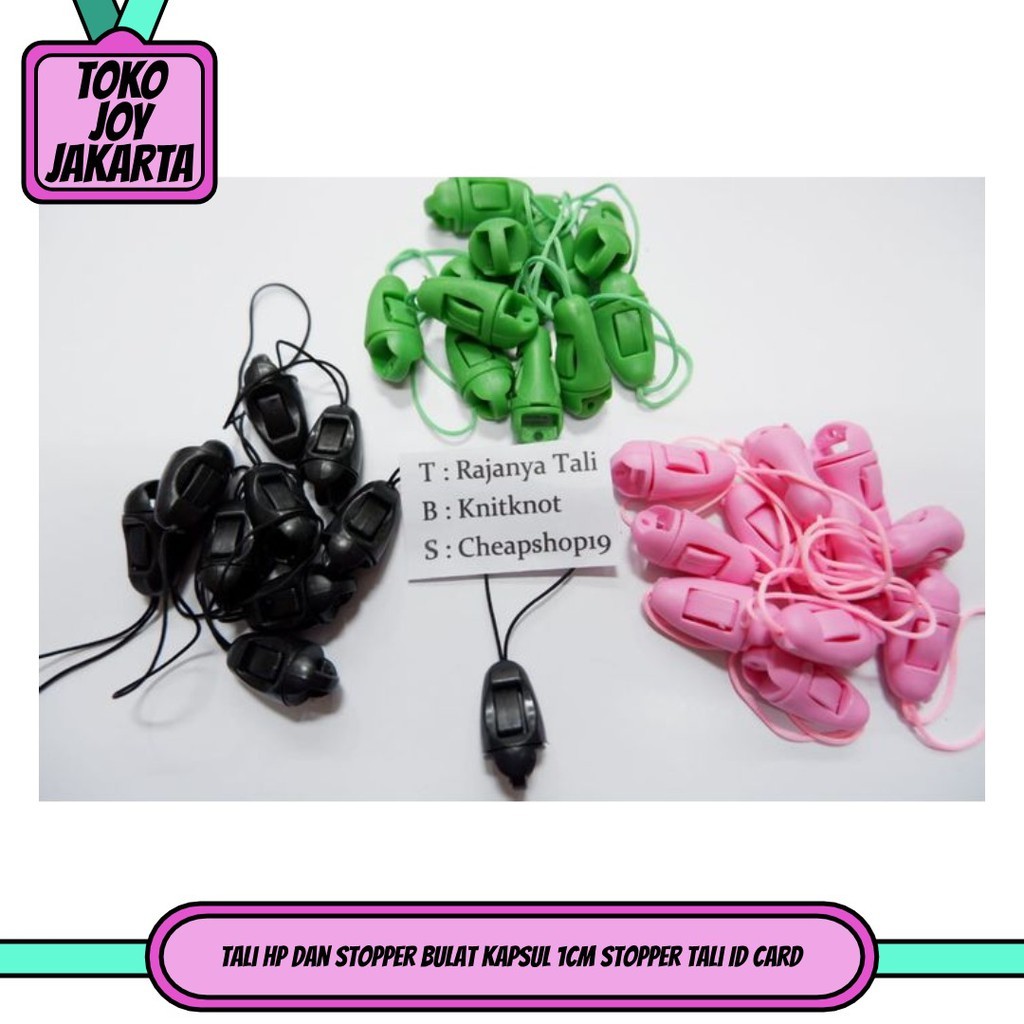Tali hp dan Stopper bulat kapsul 1cm Stopper Tali ID Card - Hitam