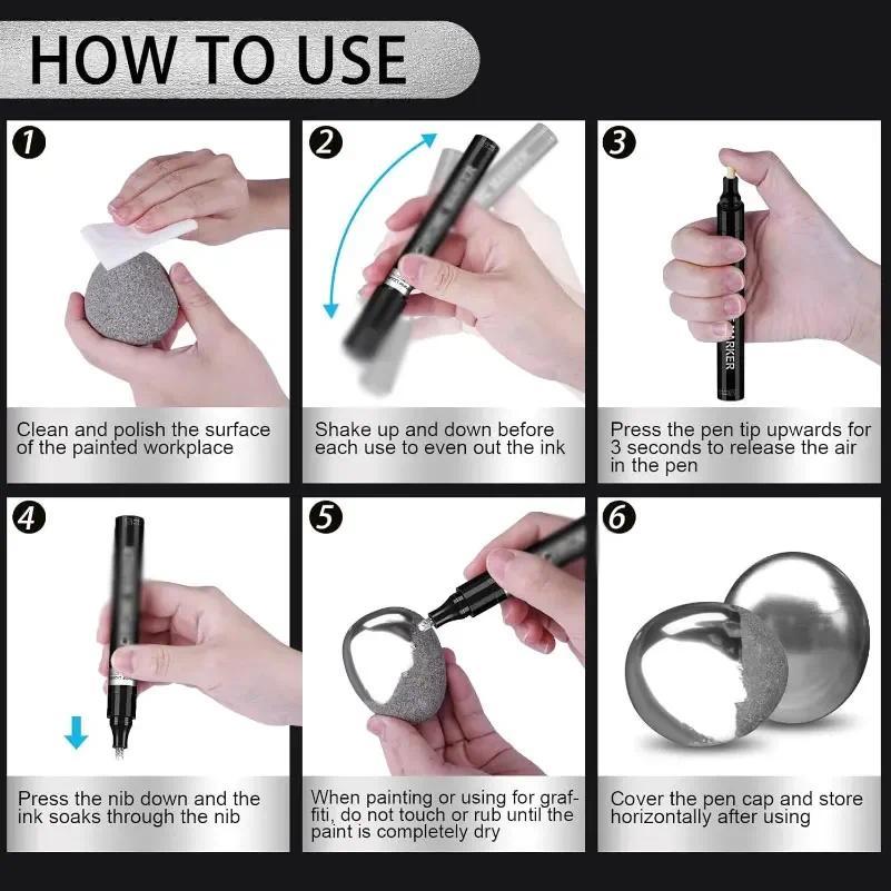 Chrome Paint Marker Reflective Liquid Mirror Paint Pens Golden Silvery Ink 2mm Writing Tip For Model