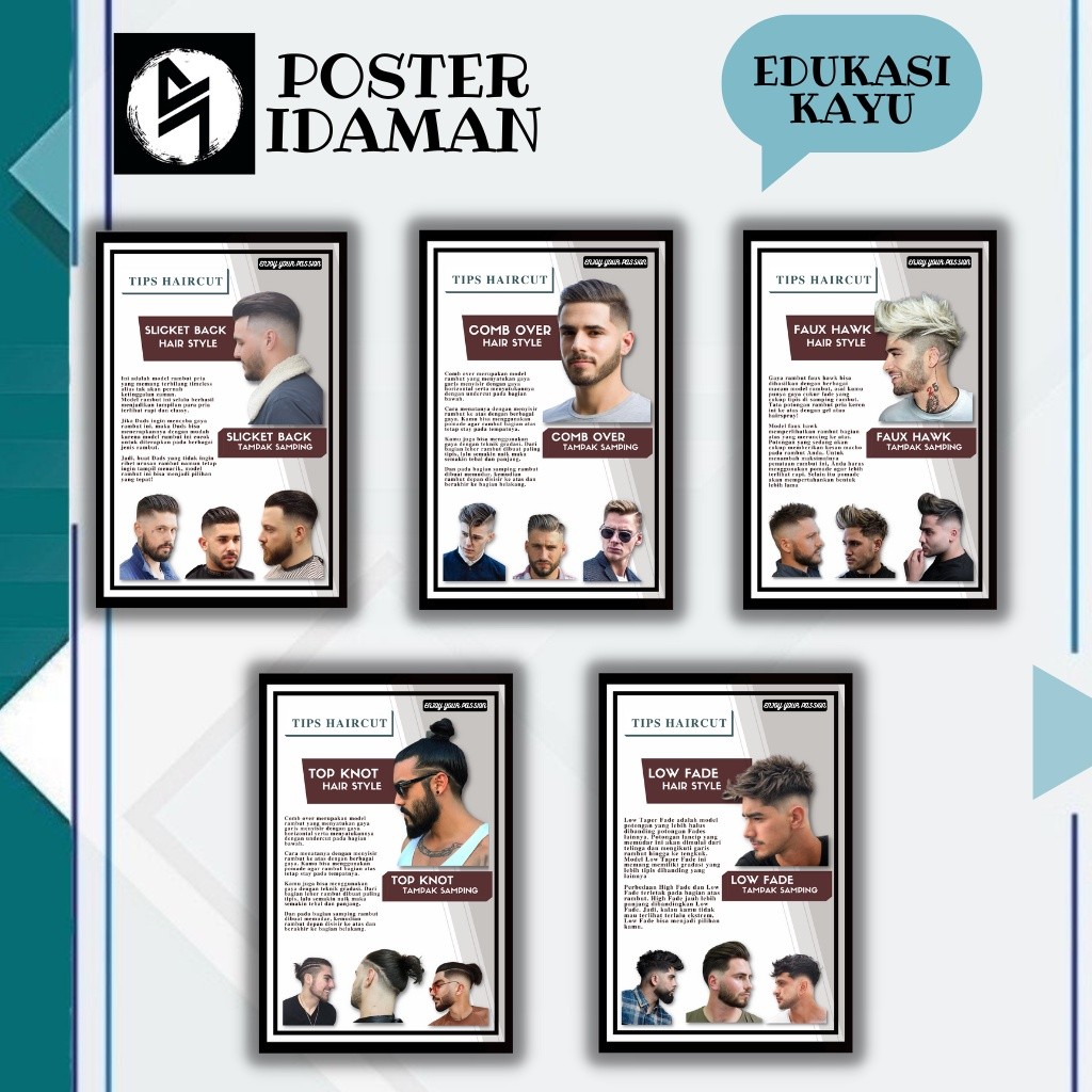POSTER IDAMAN- Poster kayu barbershop - Hiasan dinding barbershop POSTER EDUKASI BARBERSHOP - poster