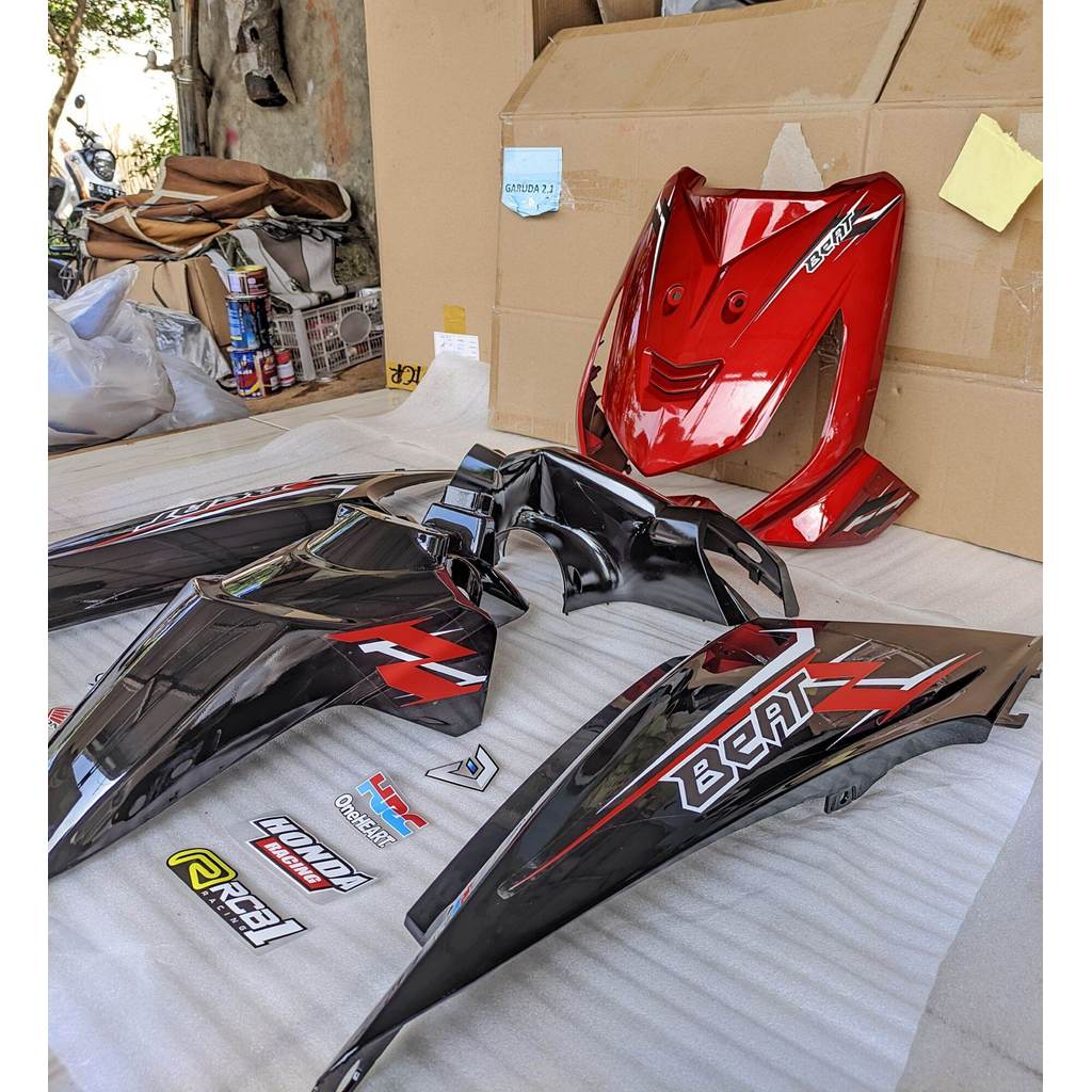 Full body halus beat karbu warna merah hitam + striping