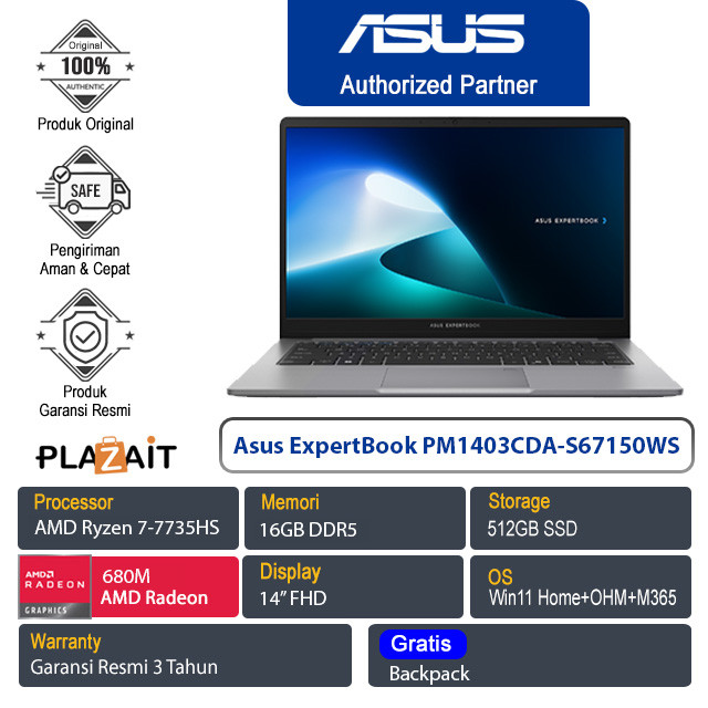 Asus ExpertBook PM14 PM1403CDA-S67150WS /AMD Ryzen 7-7735HS/16GB/512GB SSD/AMD Radeon 680M/14 FHD/Wi