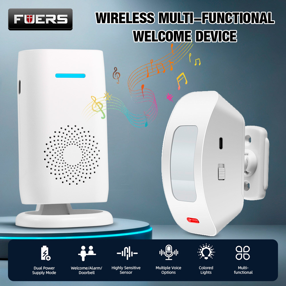 Bel Pintu Nirkabel Fuers dengan Alarm dan Sensor Gerak PIR untuk Rumah, Toko, dan Kantor 433mhz