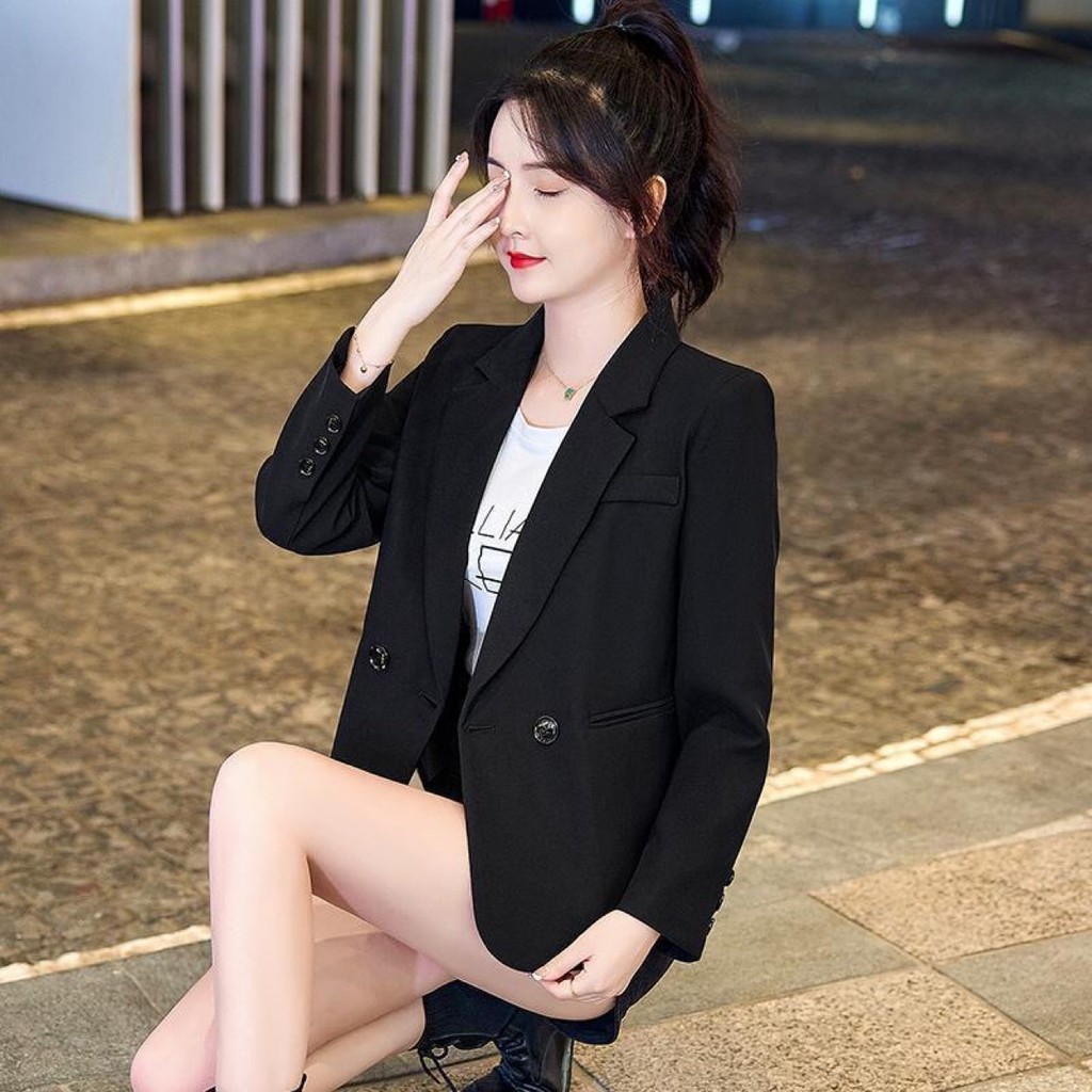 Blazer hitam wanita berkualitas tinggi Blazer pendek