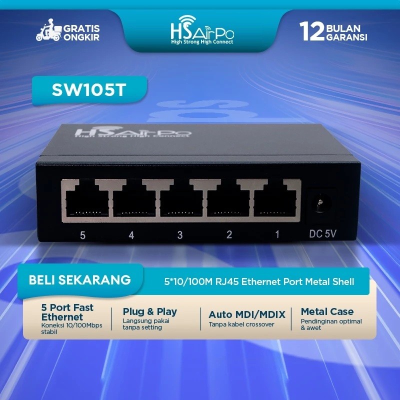 HSAIRPO SW105T 5port 10/100Mbps CASING METAL