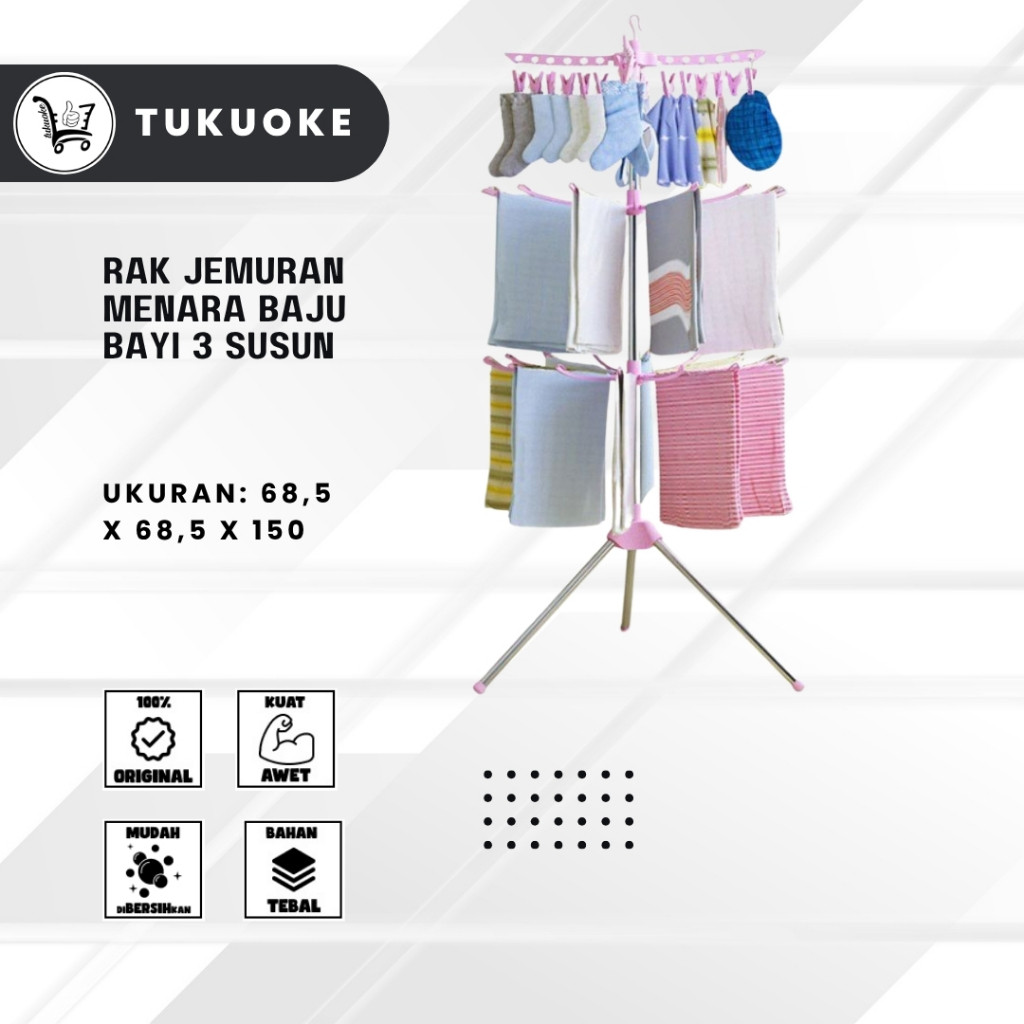 RAK JEMURAN MENARA BAJU BAYI 3 SUSUN TRIPOD DENGAN HANGER ROTASI BISA BERPUTAR ROTASI JEMURAN ANAKKK