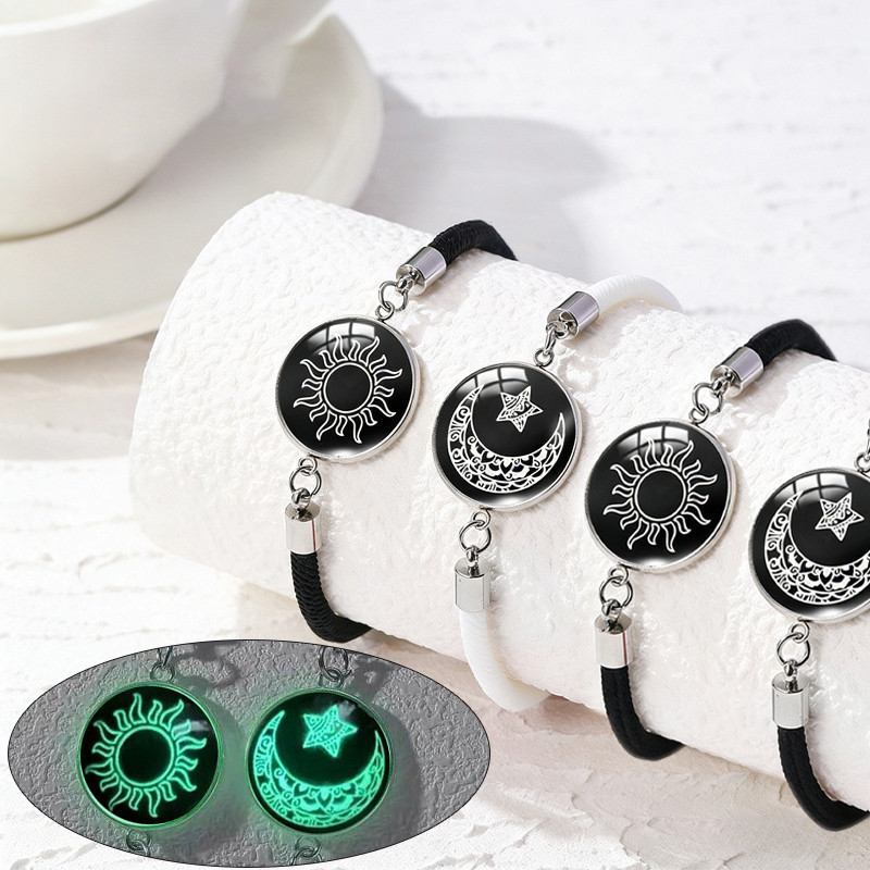 Gelang Pasangan Anyaman Etnik Desain Matahari Bulan Retro Modis Anti Karat Banyak Pilihan Varian