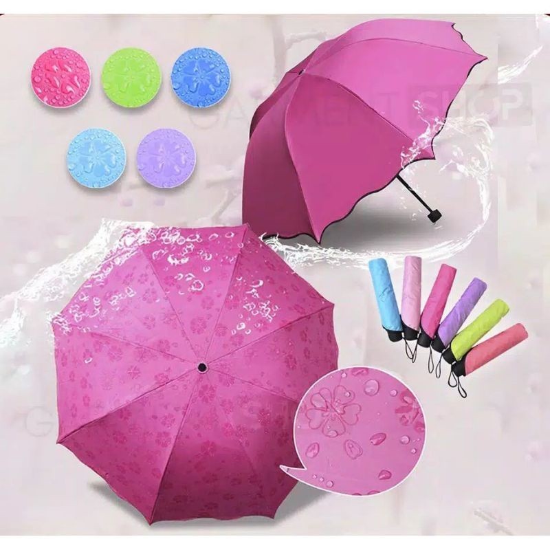 Payung 3 Dimensi Lipat Magic Umbrella / Lapisan Hitam ANTI UV Ringan Mungil Kecil Bisa dibawa kemana