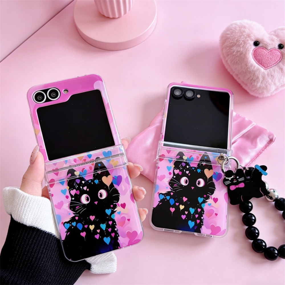 Casing Ponsel Anti Guncangan All-Inclusive Kucing Hitam Lucu Ala Korea untuk Samsung Galaxy Z Flip7 