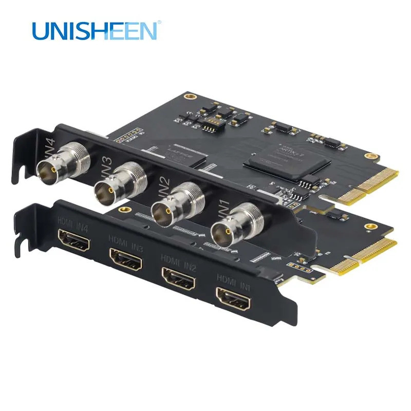 UNISHEEN 4 Channel 1080p OBS Vmix Wirecast Streaming 4 Channel 60fps Quad HDMI SDI Broadcast PCI Exp