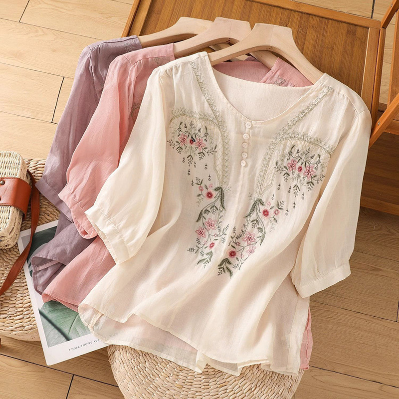 Atasan wanita berbahan katun-linen berkualitas    dari bahan katun-linen t Baju Kaos